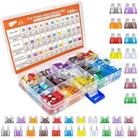 Oruiiju 180Pcs Blade Fuse Assortment Kit, Standard Mini Micro Automotive Fuses, 2A-40A, with Fuse Puller, for Auto RV Truck Boat Motorcycle ATV