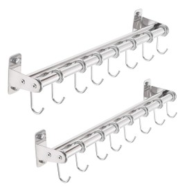 Dseap Pot Rack - Pots and Pans Hanging Rack Rail with 8 Hooks, Double Bars, Pot Hangers for Kitchen, Wall Mounted, Chromed, Pack of 2