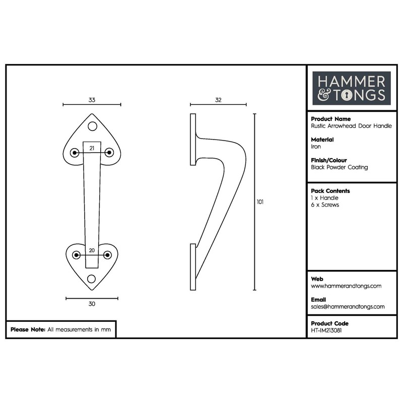 Hammer and Tongs - Rustic Arrowhead Door Handle - H100mm