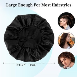 COMNICO Silk Bonnet, Satin Bonnet, Double Layer Silk Cap, Sleep Cap, Night Cap, Adjustable Reversible Sleep Cap, Wide Soft Band for Curly Hair, Silk Head Cap, black, Unit size