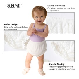 SOBOWO 3-Pack Bloomers for Baby Girls Diaper Covers Ribbed Ruffle Solid Triangle Baby Girl Shorts Summer Toddler Underwear(3 Pieces White, 2-3T)