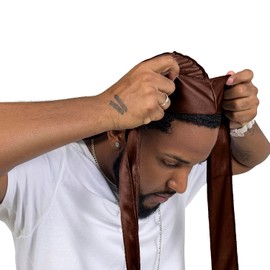 ForceWave 2 Pieces Silky Durag Pack for Men Women Waves, Premium Satin Deluxe Du-rag (Black+Brown)