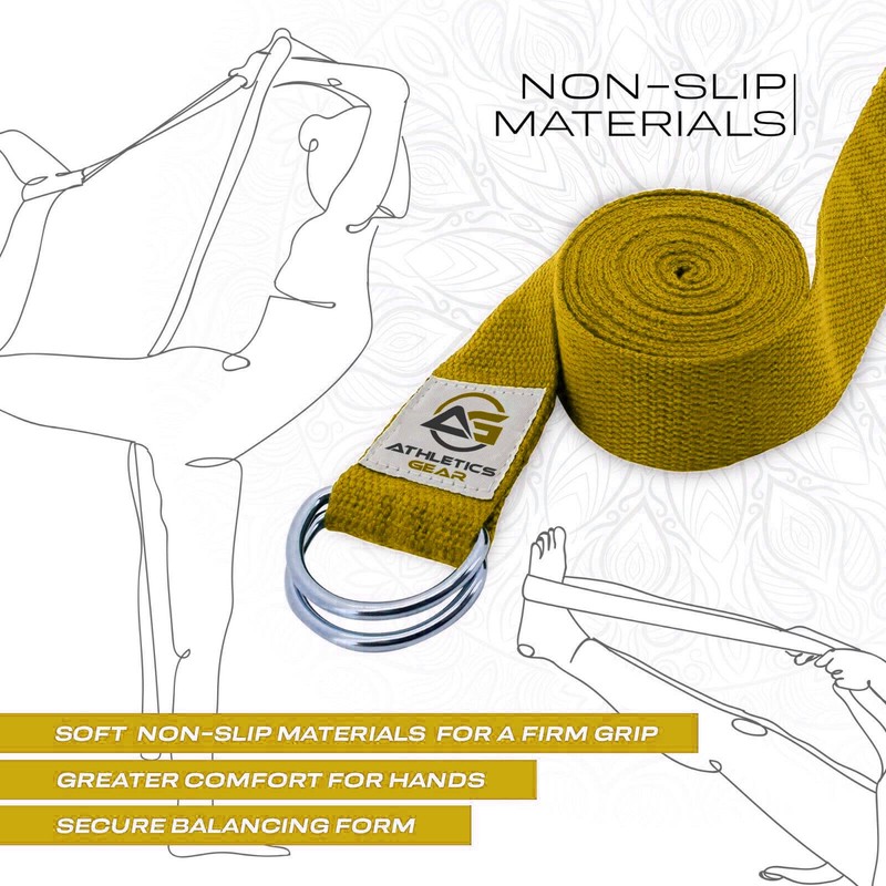 Yoga Strap Belt with Metal D-Ring Buckle, 6ft long &