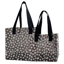 ONEART Daisy Flower PVC Tote Bag, Small Clear PVC Handbag for Beach Vacation Shopping, Waterproof Purse Bag, Black
