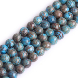 GEM-inside 8mm Round Smooth Dyed Blue Sea Sediment Jasper Jewelry Making Beads 15 Inches by GEM-inside