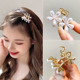 Pearl Hair Claw Hair Clip, Large Pearl Barrette, Hair Ornament, Hair Accessory, Hairpin, Small, Mini, Hair Arrangement, Accent, Ladies, Adult, Cute, Korean, Orchan, Hairpin, Hair Claw, Midome Clip,