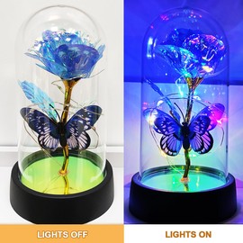 JZILU Valentines Day Gifts for Her, Forever Rose Valentines Gifts for Women Mom Wife Girlfriend, Galaxy Rose Flower Light Up in Glass Dome, Eternal Rose Love Roses Glass