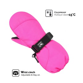 HIGHCAMP Kids Winter Gloves Waterproof Mittens for Toddler Children Snow out Long Cuff with Stay-on Strap, S (3-5 Y)