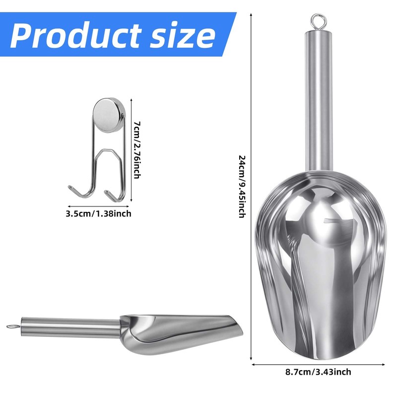 Stainless Steel Ice Scoop for Freezer with Magnetic Holder, Compatible