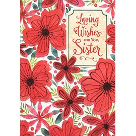 Designer Greetings Large Red and Black Sparkling Flowers : Loving Wishes Sister Christmas Card