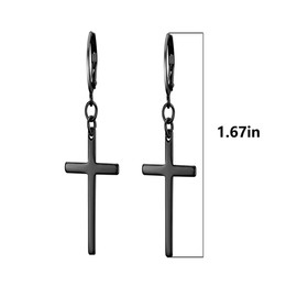 3 Pairs Mens Cross Drop Dangle Earrings Set Hanging Dangling Crucifix Hinged Earingings Stainless Steel Black Gold Silver