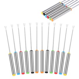 Stainless Steel Fondue Forks, 12 Pcs 9.5 Inch Color-Coded Cheese Fondue Fork with Heat Resistant Handle Chocolate Dipping Fork Fondue Skewers Fondue Accessories for Fondue Chocolate Fountain Cheese