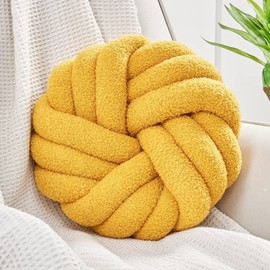 Uvvyui Knot Pillows, 14 Inch Decorative Throw Pillows Round Pillows Cushion, Soft Handmade Knotted Ball Pillow Plush Cushion Home Decor for Bed Couch Living Room (Dark Yellow, 14 Inch)