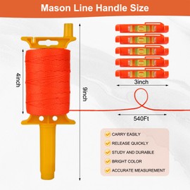 YXSJAS Line String with Handle Construction String with 5 Built in Levels Reloadable Line Reel 540 FT Braided Construction Nylon Str-ing Li-ne for DIY and Gardening Work, Orange