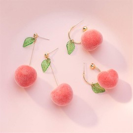 DAMLENG - Juego de 2 pares de aretes colgantes para mujeres, niñas, adolescentes, aretes de aro de fruta, súper ligeros, realistas, color rosa melocotón con hoja, para mujeres y adolescentes, Espuma,