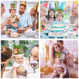 L0famy First Birthday Decorations Boys And Girls, One Birthday Hat Jungle Wild For Baby Crown, 1st BirthdayDecorations,1 Year Old Party Supplies Accessories