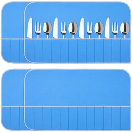 Silver Storage Bags Silver Storage Cloth Anti Tarnish Silver Protector Bags Blue Holder for Silverware Flatware Storage Organizer Place Setting Roll with White Ribbon for Kitchen Utensils (4 Pieces)