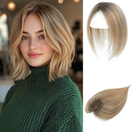 Hair Toppers for Women Real Human Hair 10Inch Human Hair Topper 7x10CM Swiss Base Middle Part Clip in Topper Hairr Pieces for Women Medium Brown to Creamy lced Blond