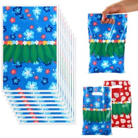 SAVITA 50pcs Cartoon Animation Party Favor Bags, Hawaii Goodie Bags Leaves Flowers Patterns Candy Treat Gift Bag with Handle Party Supplies Decorations for Kids Boys Girls Birthday Baby Shower