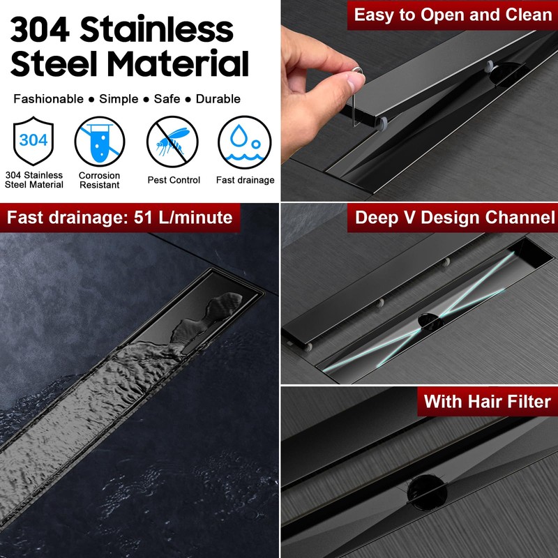 DLONE Linear Shower Drain | 24" AISI 304 Stainless Steel