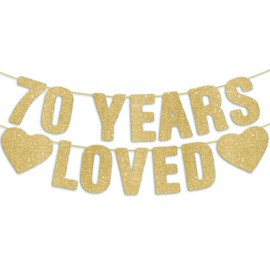 Pre-Strung 70th Birthday Banner - Gold Glitter, Happy 70th Birthday Party Decorations for Women & Men, Funny 70 Year Old Anniversary Decor Bday Sign Gifts