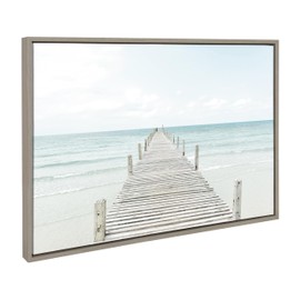 Kate and Laurel Sylvie Wooden Pier On The Beach Framed Canvas by Amy Peterson, 23x33 Gray, Coastal Calming Wall Decor for Your Living Room, Bedroom, Or Bathroom