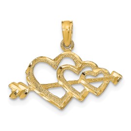 Million Charms 14k Yellow Gold Small Polished Hearts and Arrow Charm Pendant