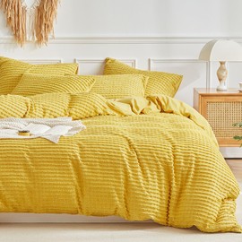 WARMDERN Boho Duvet Cover Set Queen Size,Yellow Striped Duvet Cover Microfiber Bedding Set,3PCS Ultra Soft Breathable Lightweight Tuft Texture Pattern Duvet Covers with Zipper Closure(Yellow,Queen)
