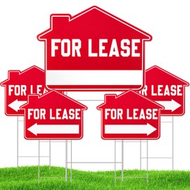 DoubleFill 5 Pcs 12 x 16 Inch for Rent Sign Double Sided Corrugated Plastic Red White for Lease Sign Directional Arrows House Signs Yard Signs with 5 Pcs H Stakes for Outdoor House Business Supplies