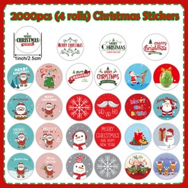 Acevegue 2000pcs Christmas Stickers, 4 rolls Xmas Craft Stickers for Christmas Decorations, Gifts Box Cards Holiday Stickers for Kids Party Bags Stocking Fillers Toys Games Prizes Birthday Supplies