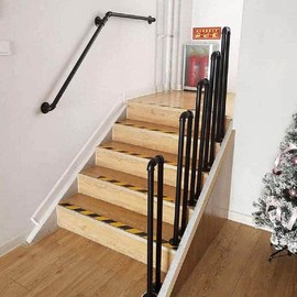 U-Shaped Stair Handrail,Hand Rails for Outdoor Steps,Stair Handrail, Indoor Stair Railing,Matte Black U Shaped Handrails for Indoor Stairs,Non-Slip Stair Railing Handrail 80cm 1Pcs Black