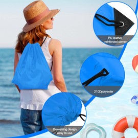 PLULON 2Pcs Drawstring Bags Bulk Blue Drawstring Backpack String Backpack Cinch Sack Sport Gym Backpack Bags for Yoga Traveling Outdoor Sports