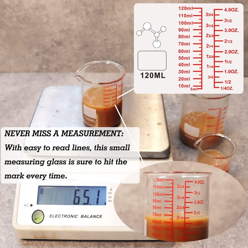 High Borosilicate Glass Measuring Cup-V-Shaped Spout,120ml(4OZ) Glass Measuring Beaker for