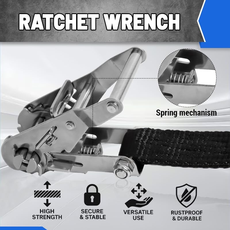 【4PCS】 1"×15‘ Stainless Steel Heavy Duty Tie Down Strap| S-Hook/Carabiner/Double