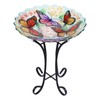 VCUTEKA Glass Bird Bath Outdoor with Metal Stand for Lawn
