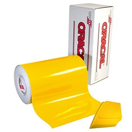 Oracal 751 Premium Long-Term Indoor & Outdoor Craft Vinyl 12in x 6ft Roll for Cutters and Plotters Including Hard Yellow Detailer Squeegee (Gloss Yellow)