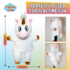 Puppet Pals 12” Plush Rainbow Unicorn Hand Puppet – Soft and Interactive Puppet Toy for Kids and Adults