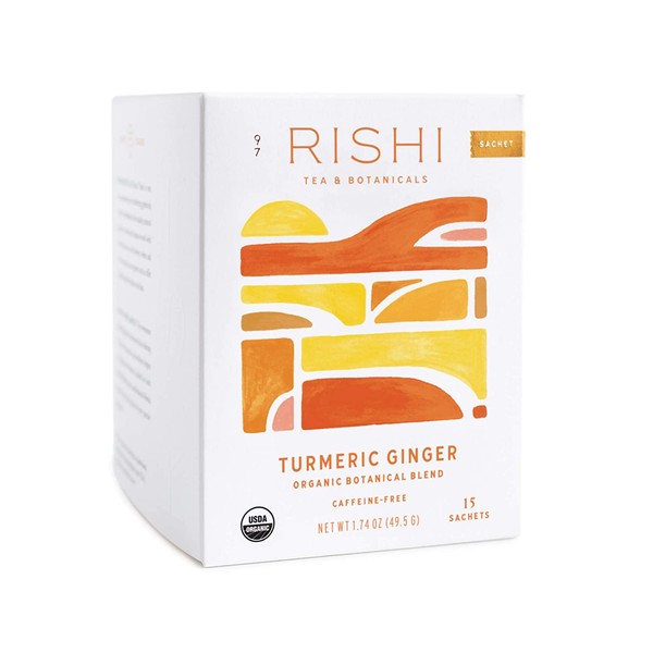 Rishi Tea Turmeric Ginger Herbal Tea | Immune Support, USDA Certified Organic, Caffeine-Free, Ayurvedic, Energy-Boosting, Citrus Flavors for Taste | 15 Sachet Bags, 1.75 oz (Pack of 1)