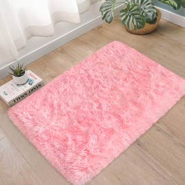 Small Fluffy Rugs for Bedroom 2x3 Pink Shaggy Area Rug Soft Plush Fuzzy Fur Throw Rug for Living Room Princess Girls Kids Nursery Baby Room Home Decor Aesthetic Carpets