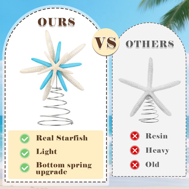 Blue Natural Starfish Tree Topper – Nautical Coastal Blue for