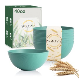 Wrova Wheat Straw Bowls for Kitchen set of 6,Anit-Scald Thick Soup Bowls 40oz,Microwave and Dishwasher Safe Bowl set easy to clean. Green