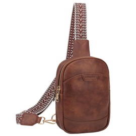 VX VONXURY Sling Bag for Women, PU Leather Crossbody Bag, Multipurpose Chest Bag with Adjustable Strap for Travel Hiking Cycling Sports BRown