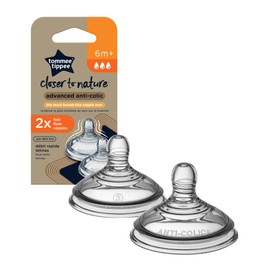 Tommee Tippee, tetina para biberón de flujo rápido anticólico avanzado, tetina con forma de pecho, más de 6 meses, 2 unidades