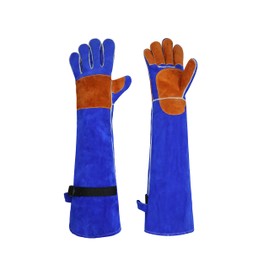 shenwld Leather Welding Sleeves,Work Gloves with Palm Reinforcements,Bite Proof for Animal Handling(Blue)