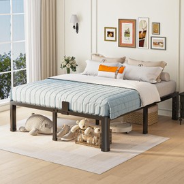 14 inch King Size Bed Frame with Round Corner Legs and Headboard Hole Mattress Slide Stopper 3500 lbs Heavy Duty Metal Platform,Steel Slat Support,No Box Spring Needed,Easy Assembly,Noise Free