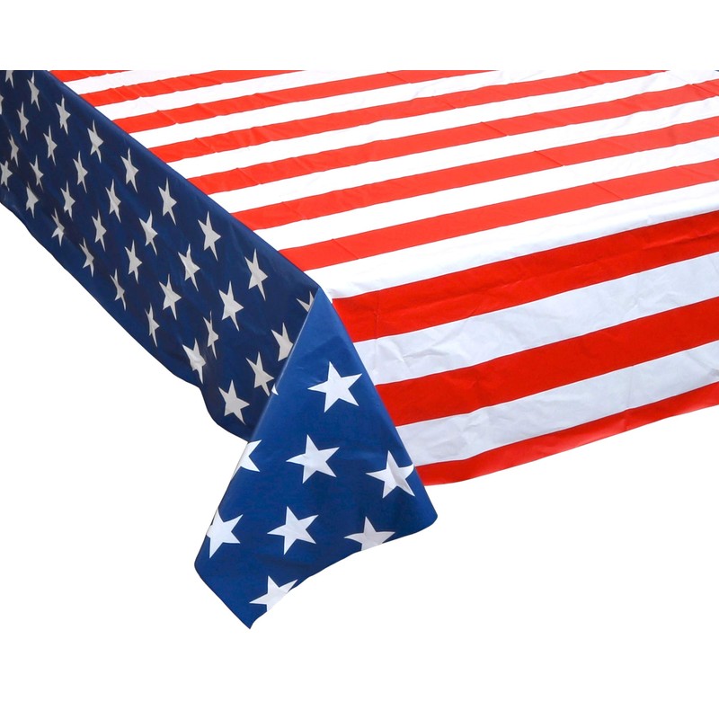 Iconikal July 4th Plastic Tablecloth Table Cover, American Flag, 54