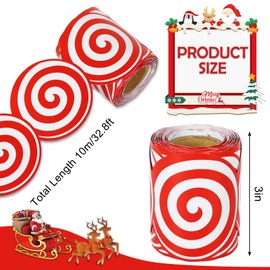Whaline 32.8Ft Christmas Bulletin Board Border Rotating Xmas Candy Die Cut Trim Border Roll for Christmas Winter Classroom Home Party Supplies