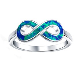 Savlano 14K White Gold Plated Infinity Symbol Created Blue Opal Ring for Women - Comes With a Gift Box (8, Blue)