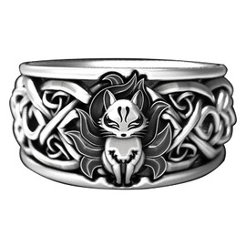Ecooon Vintage Anime nine tail fox chunky Kurama ring for women and men, oriental Amulet ring Jewelry Gifts, protect village and family., Metal, No Gemstone