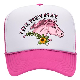 Pink Pony Club Sunflower Trucker Hat | Trendy Cute Graphic Pop Girly Concert Festival | Premium Trucker Hat for Men & Women (US, Alpha, One Size, Hot Pink/White)